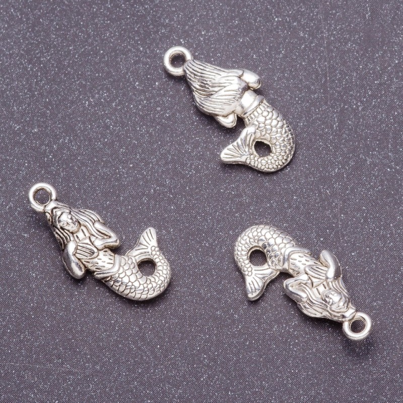 Mermaid Pendant Finding 12x23mm, grey metal, pack 20g +/- 11pcs
