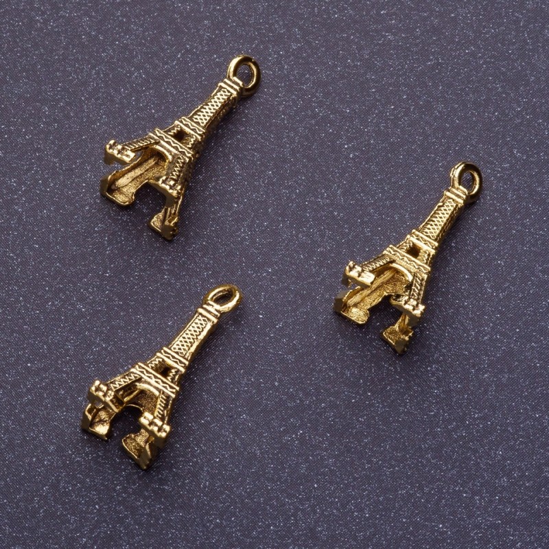 Eiffel Tower Pendant Finding, L0mm, hole diameter 1.5mm, diameter 2-8mm, colour antique gold, pack 20g +/- 23pcs