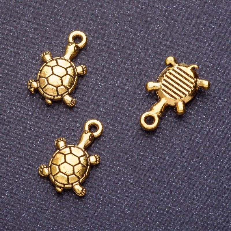 Turtle Pendant Finding, length 18mm, hole diameter 1.5mm, colour antique gold, pack 20g +/- 13pcs