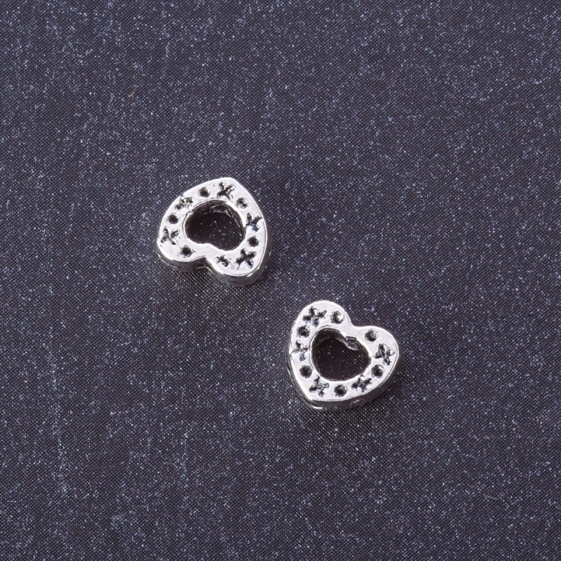 Jewellery Finding Heart Bead Insert "cross-stitch pattern", 8x9mm, pack 20g +/- 33pcs