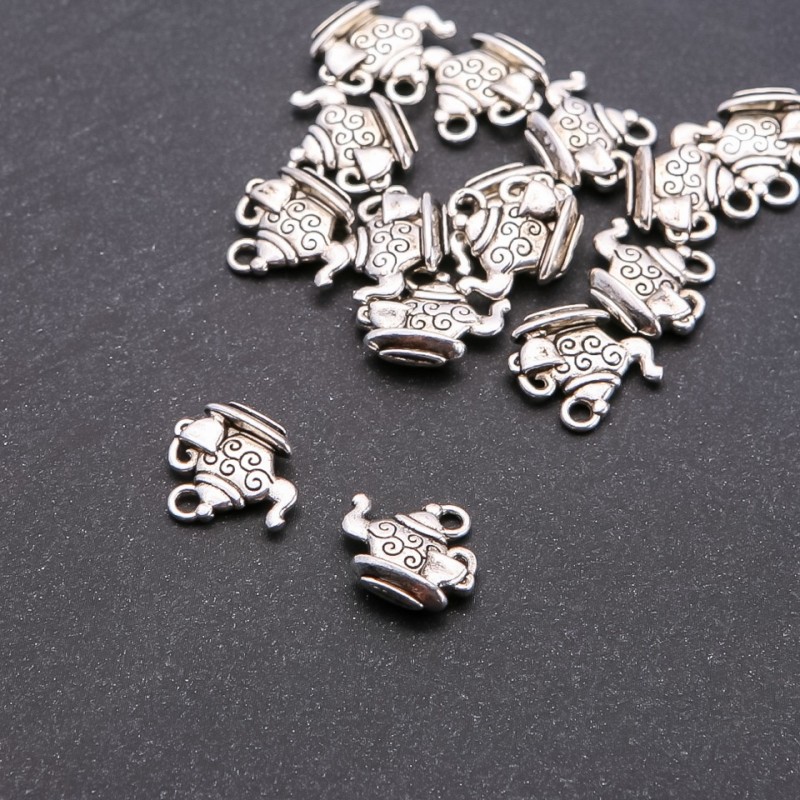 Teapot with Cup Pendant Finding, diameter 2mm, size 14x14mm, pack 20g +/- 15pcs