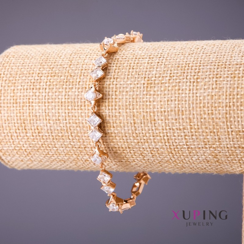Xuping Bracelet with White Stones, length 18–20 cm, thickness 7 mm, gold colour