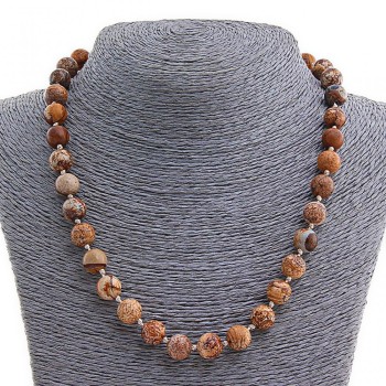 Jasper Necklace - Landscape Jasper, natural stone, round beads 10mm, length 46cm