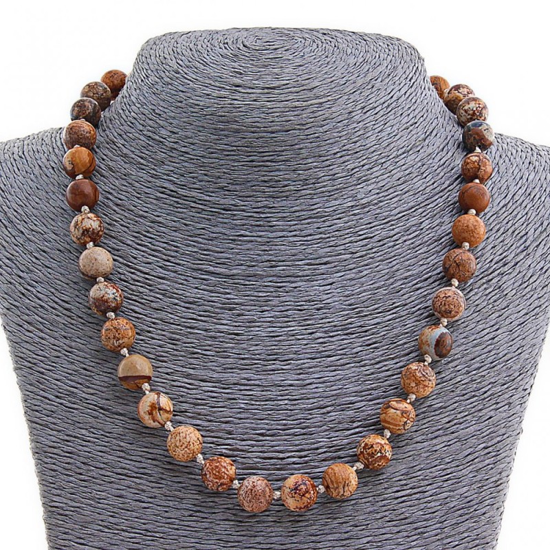 Jasper Necklace - Landscape Jasper, natural stone, round beads 10mm, length 46cm
