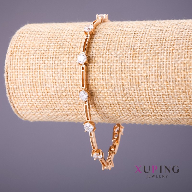 Xuping Bracelet with White Stones, length 18-20 cm, thickness 5 mm, gold colour