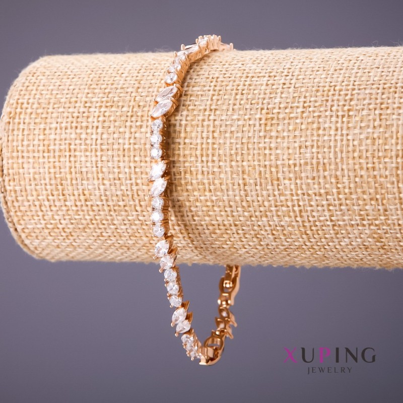 Xuping Bracelet with White Stones, 18–20 cm length, 5 mm thickness, gold colour