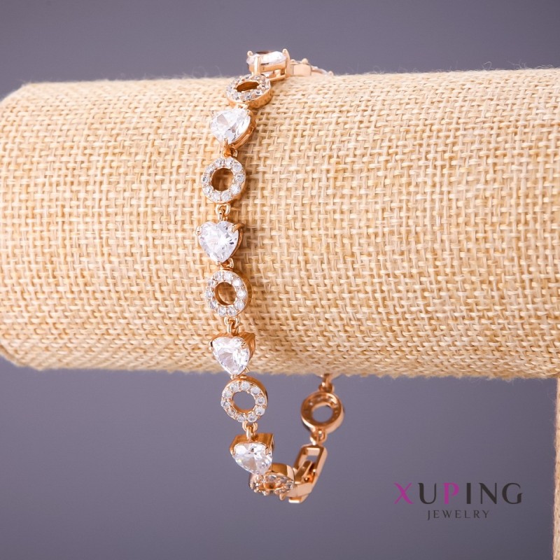 Xuping Bracelet with White Stones and Crystals, length 18-21cm, 8mm thickness, gold colour