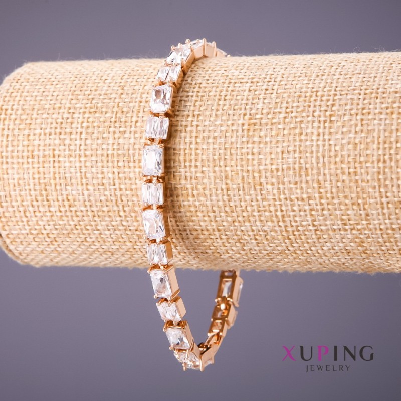 Xuping Bracelet with White Stones, Length 18-20cm, 6mm Thick, Gold Colour