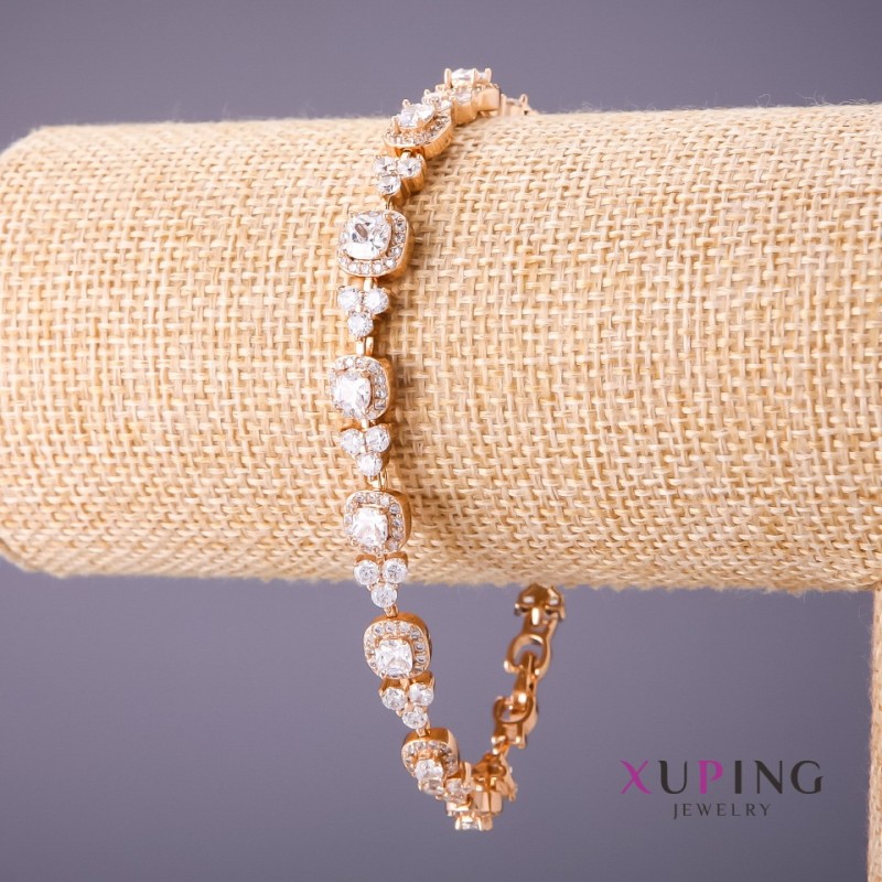 Xuping Bracelet with White Stones, length 17-20 cm, thickness 7 mm, gold colour