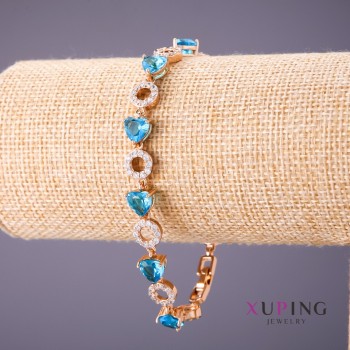 Xuping Bracelet with Blue Stones and White Crystals, length 18-20cm, thickness 8mm, gold colour