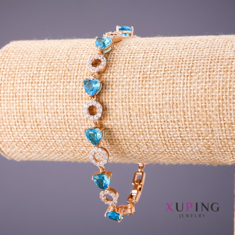 Xuping Bracelet with Blue Stones and White Crystals, length 18-20cm, thickness 8mm, gold colour
