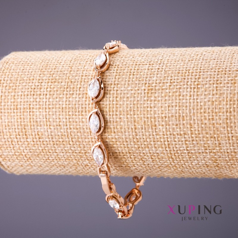 Xuping Bracelet with White Stones, length 17-19cm, thickness 7mm, gold colour