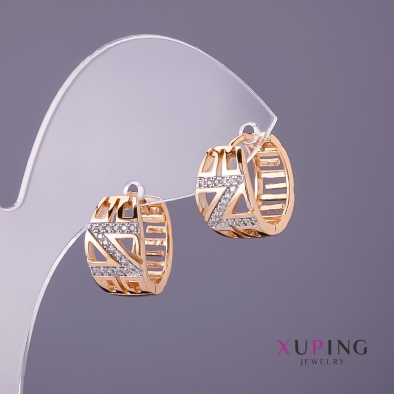 Xuping Earrings White Rhinestones, diameter 8mm, length 14mm, gold colour