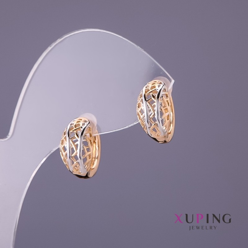 Xuping Earrings, 7mm Diameter, 14mm Length, Gold-Silver Colour