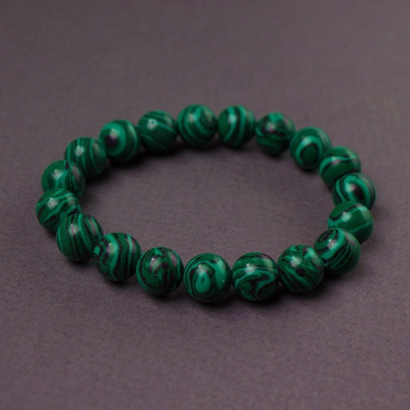 Malachite Bracelet (Pressed) Smooth Bead, 12mm Diameter