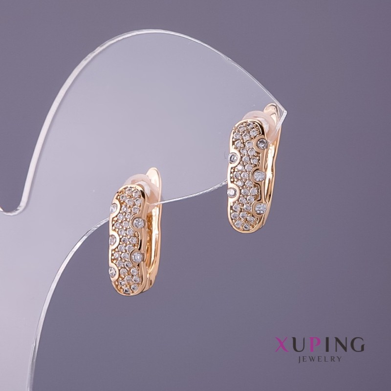 Xuping Earrings with White Rhinestones, 5mm Diameter, 15mm Length, Gold Colour