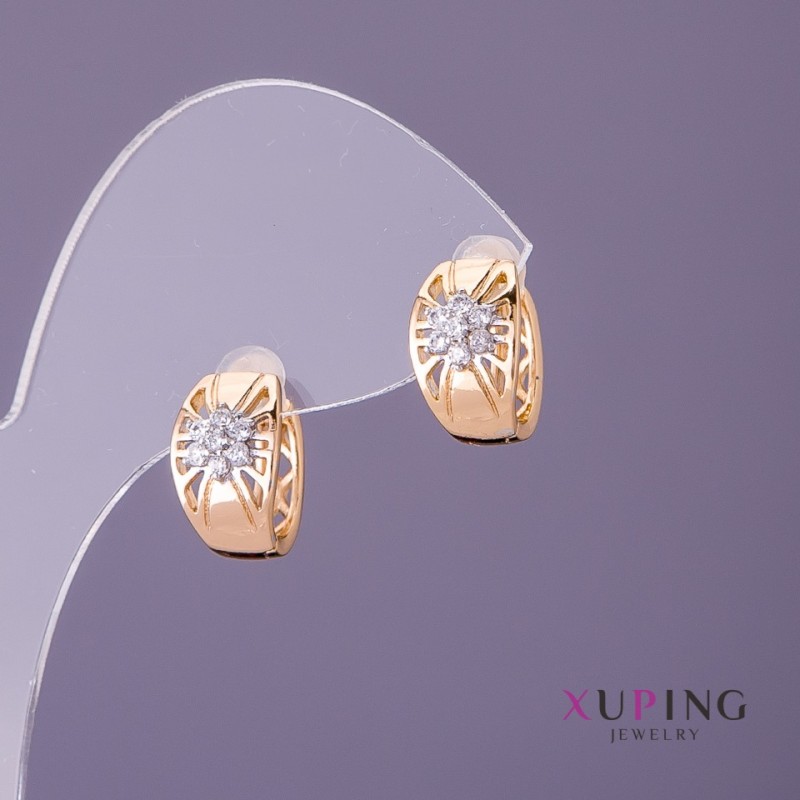 Earrings Xuping Star with White Rhinestones, 8mm Star Diameter, 12mm Length, Gold Tone