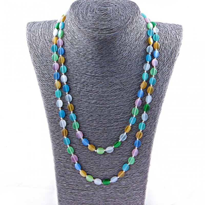 Long Cat's Eye Bead Necklace Oval 10×8mm, assorted colours, length 115cm