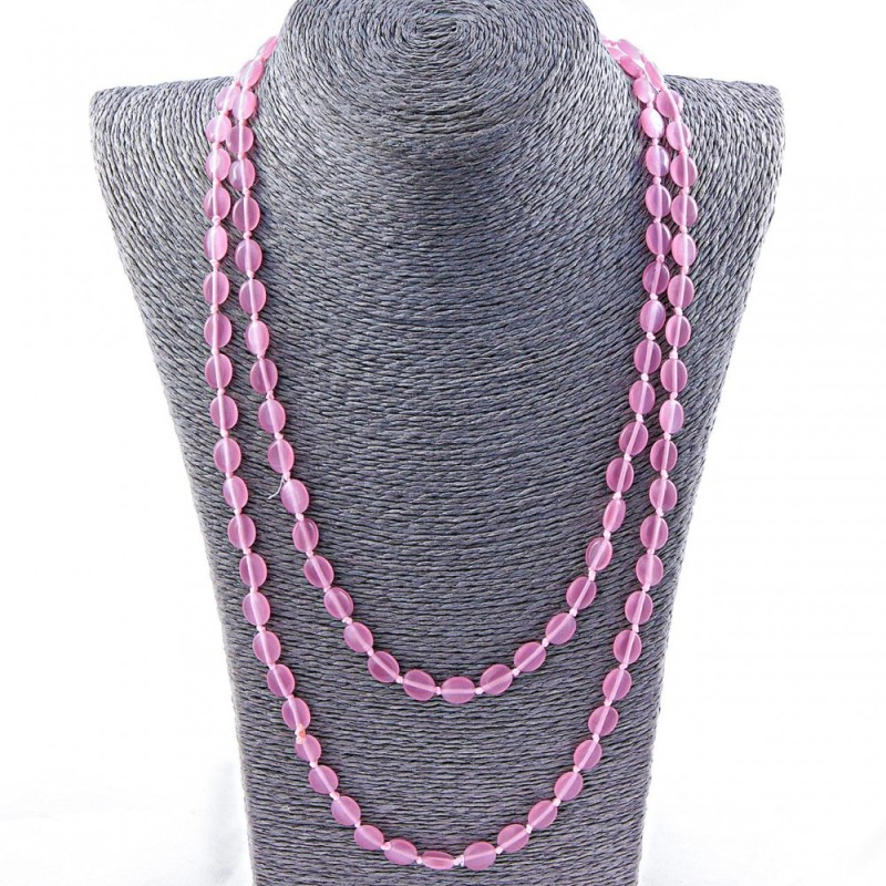 Long Necklace Cat's Eye Oval 10×8mm Pink, 115cm