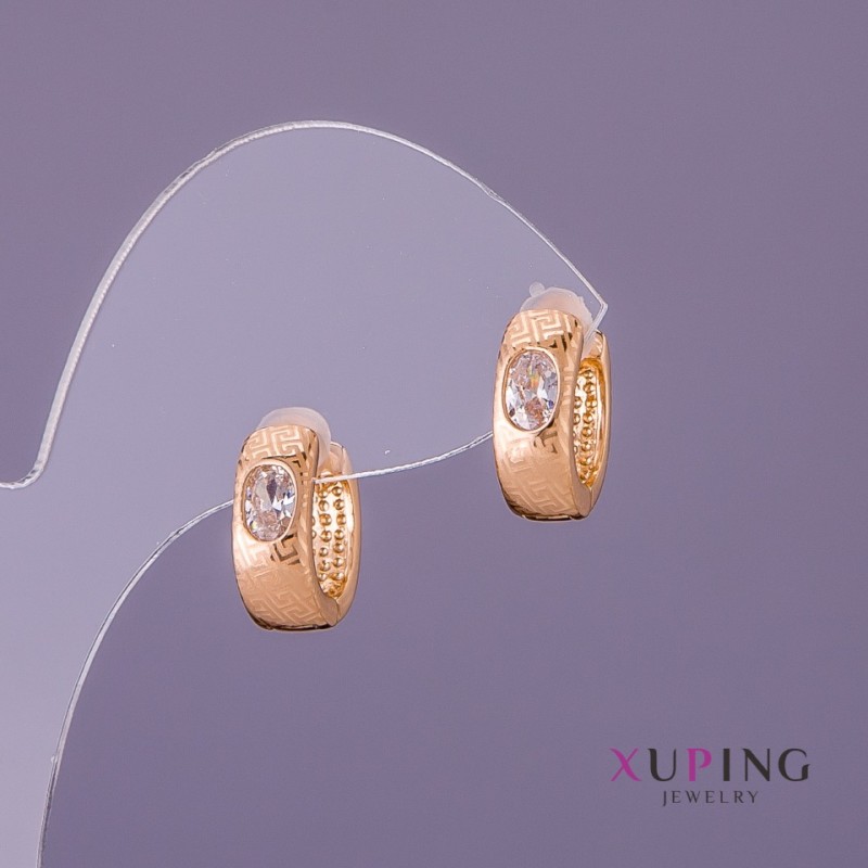 Xuping Earrings White Stones, diameter 5mm, length 13mm, gold colour