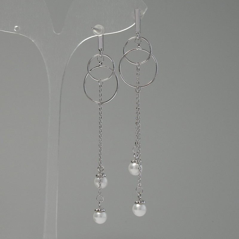 Earrings "Itoliaro" "Pearls", diameter 18mm, length 85mm colour silver