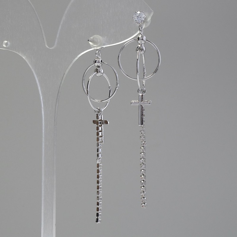 Earrings "ItAoliao" Crosses, diameter 15mm, length 65mm silver colour