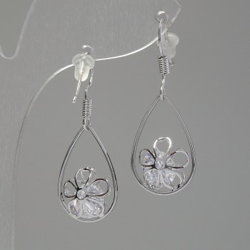 Earrings "Itayo" Drops with Crystals, 14mm diameter, 31mm length, silver colour