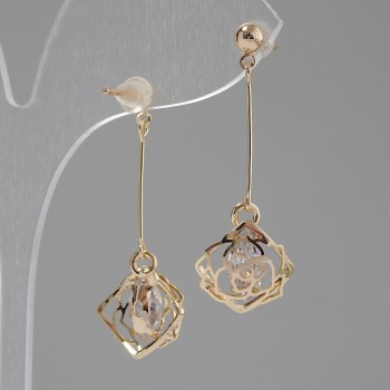 Earrings "Itoliao" Roses with crystals, diameter 12mm, length 25mm, colour gold