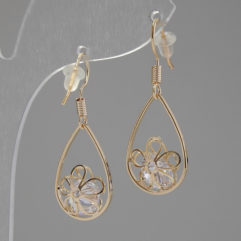Earrings "Itäolao" Drops with Crystals, Ø14mm, length 31mm, colour gold