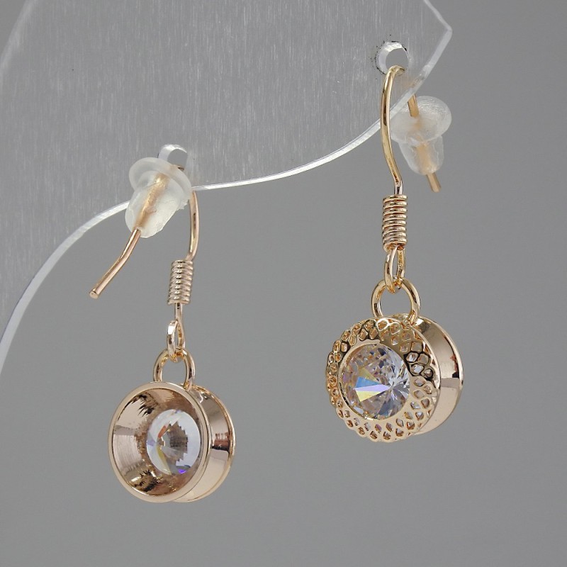 Earrings "Itoliao" with crystal, diameter 10mm, length 25mm, colour gold