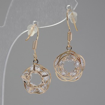 Earrings "Itolaeo" Roses with crystals, diameter 15mm, length 35mm, gold colour