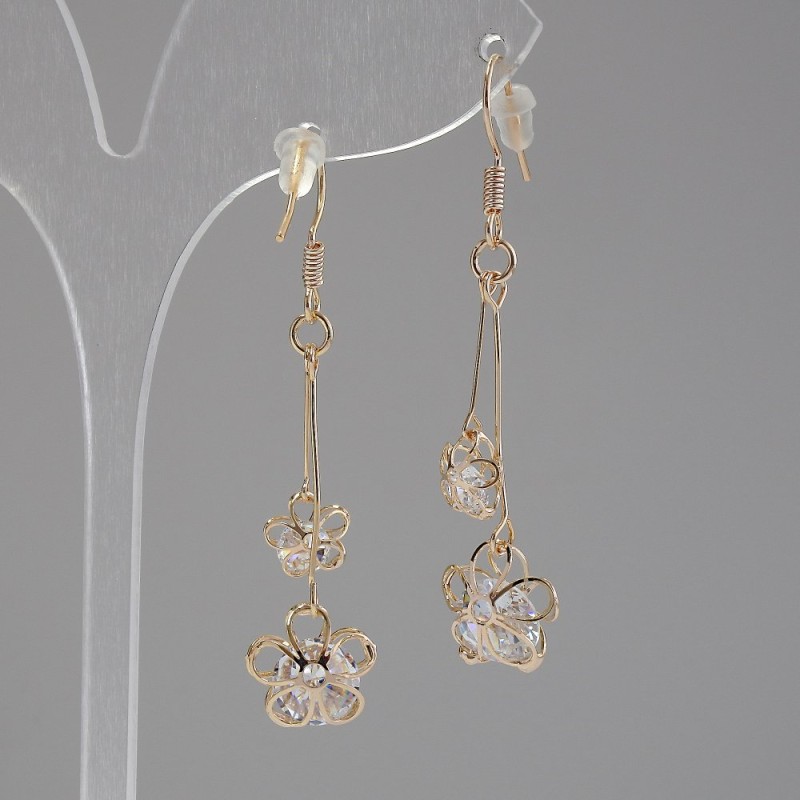 Earrings "ItAolo" Flowers with crystals, diameter 12mm, length 55mm colour gold
