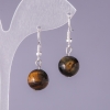 Hawk's Eye Natural Stone Earrings, smooth bead, diameter 14mm, length 3cm