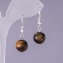 Hawk's Eye Natural Stone Earrings, smooth bead, diameter 14mm, length 3cm