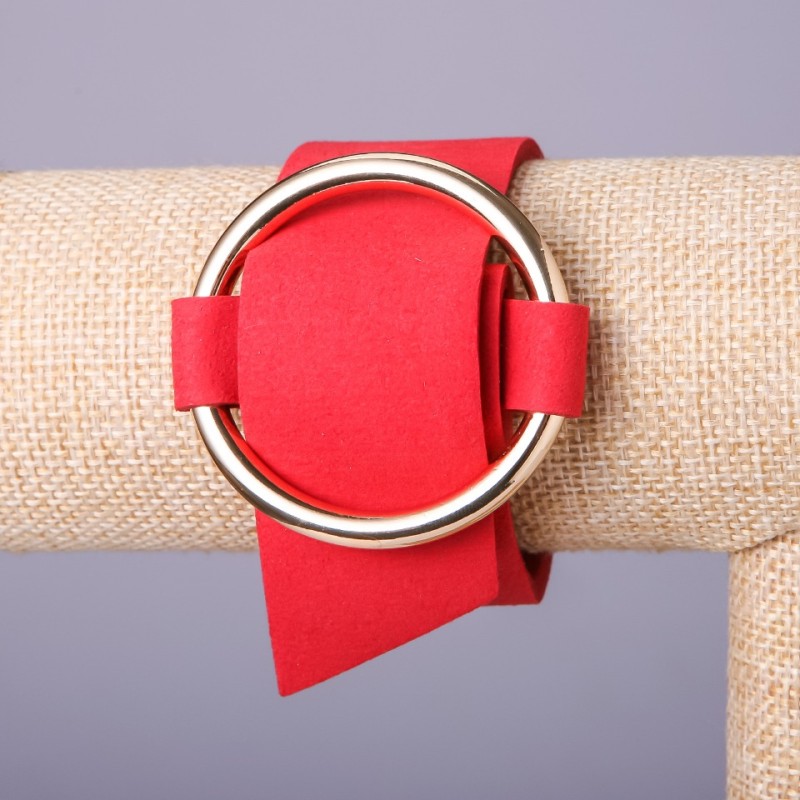 Red Felt Bracelet "Buckle" Nubuck, Gold-Tone Metal