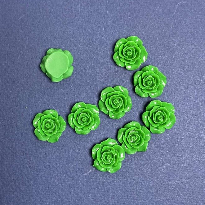Green Rose Cabochon, Acrylic, 18mm Diameter, Pack of 17