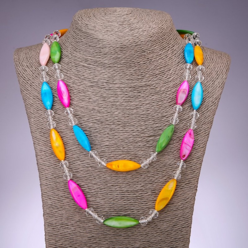 Long Pearlescent Necklace Assorted, Extended Oval 110cm