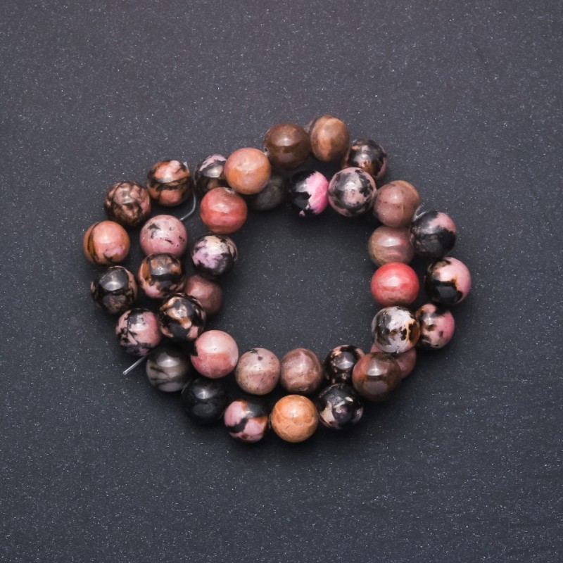 Natural Rhodonite Stone Beads, Smooth Round 10mm, Strand Length approx. 38cm