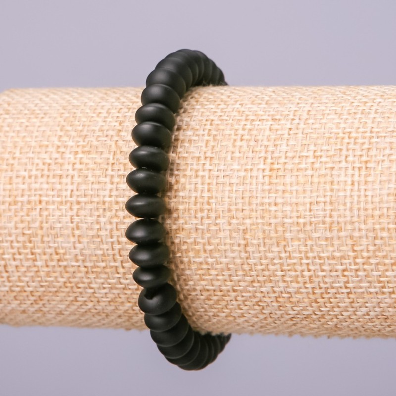 Shungite (Imitation) Bracelet on Elastic, Smooth Rondelle, Diameter 8x5mm, Length 18cm+