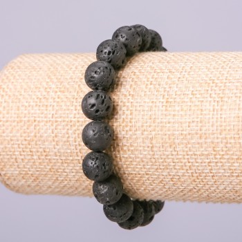 Bracelet natural stone Lava bead, diameter 10mm, length 18cm on elastic