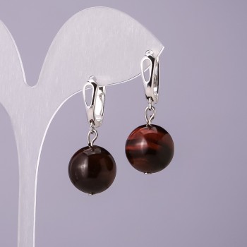 Bull's Eye Natural Stone Earrings, 14mm Diameter, 18mm Length