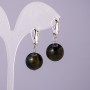 Earrings natural stone Hawk's Eye, diameter 14mm, length 18mm