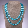 Long Necklace Blue Mother-of-P Pearl Coin, 120cm