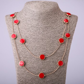 Long Chain Necklace Red Coin, length 66-70cm