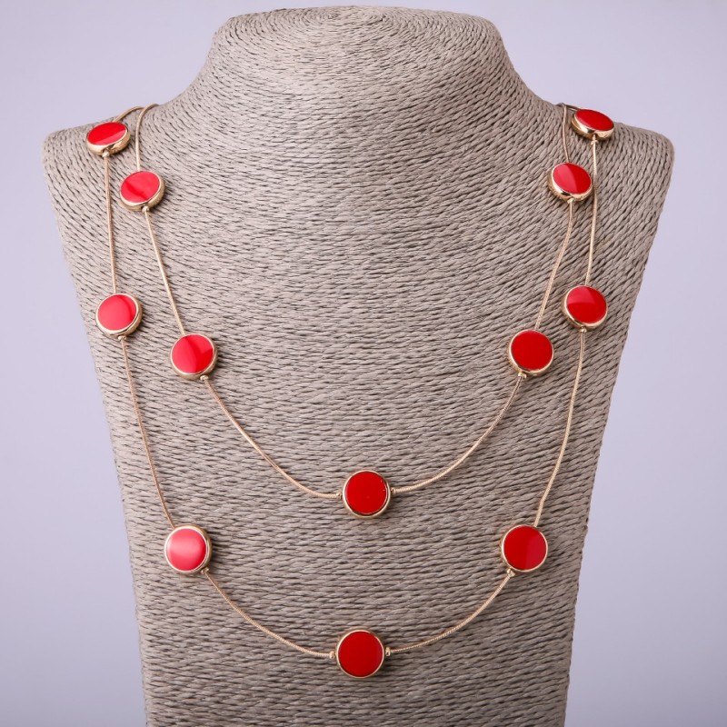 Long Chain Necklace Red Coin, length 66-70cm