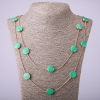 Long Chain Necklace Green "Coin", length 66-70cm