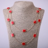 Long Chain Necklace Red Square, length 66-70cm