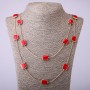 Long Chain Necklace Red Square, length 66-70cm