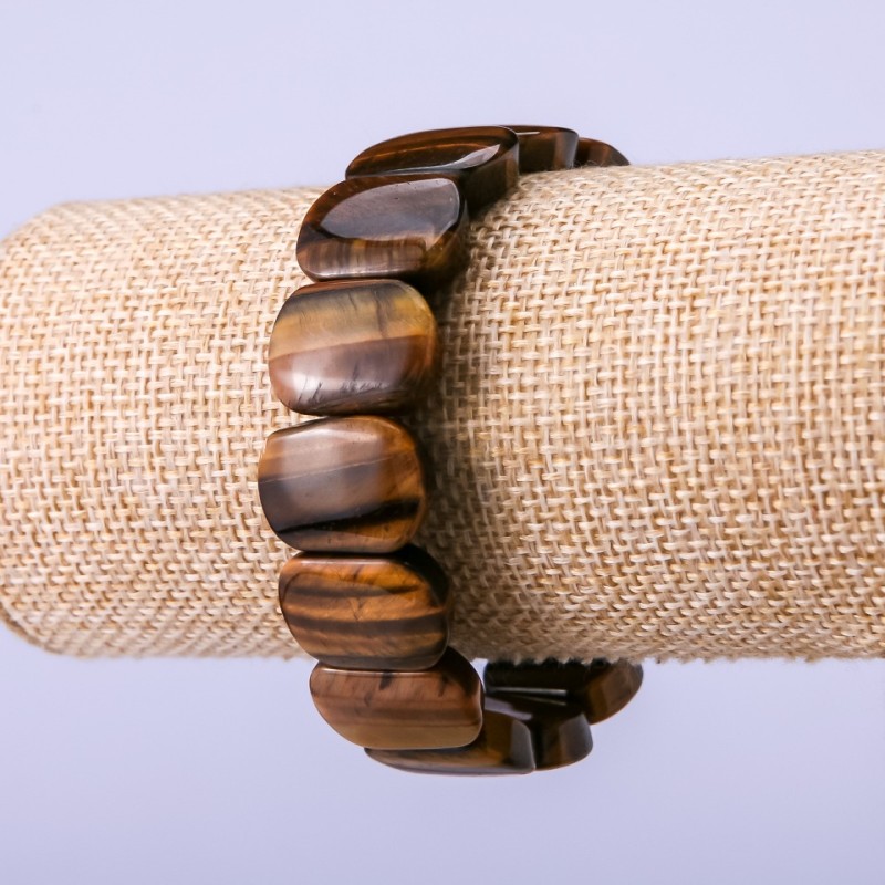 Tiger's Eye Natural Stone Bracelet, 18x13mm, 18cm Circumference, on Elastic