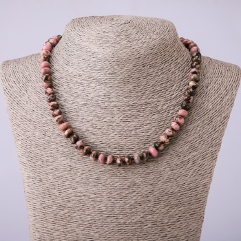 Necklace of Natural Stone, Synthetic Rhodonite Rondelle, 8x5mm Diameter, Length cm